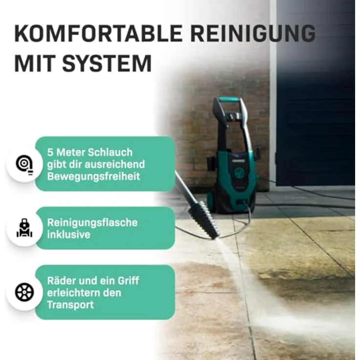 VONROC Hochdruckreiniger Fasadenreiniger 1400 W, max. 110 bar, 390 l/h, inkl. 12-tlg. Zubehör-Kit & Reinigungstank – Bild 5