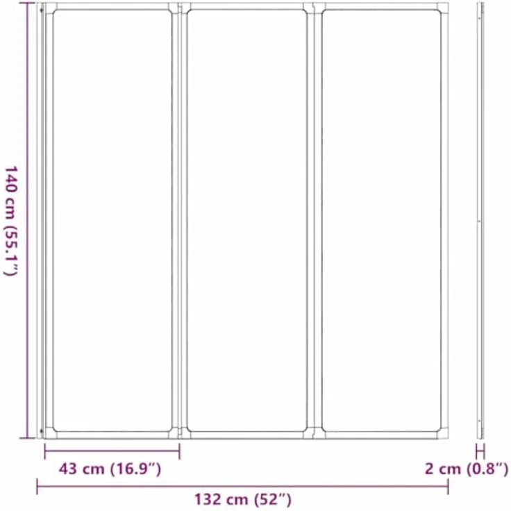 vidaXL Duschwand Schwarz, faltbare Duschabtrennung aus Aluminium, 132 x 2 x 140 cm, modern und pflegeleicht – Bild 3