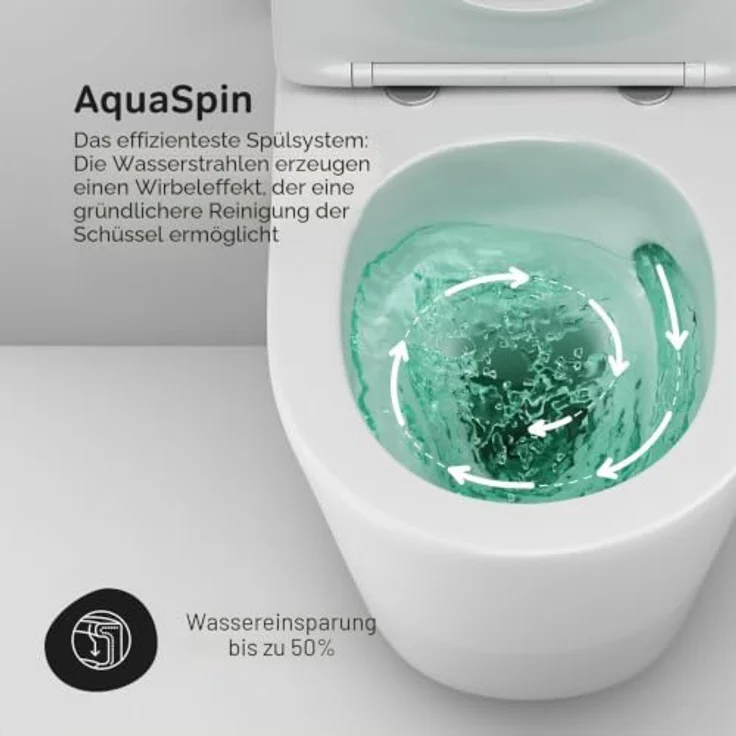 AM.PM CGA1901PSC, Tiefspül-WC wandhängend mit Spülrandlos-Technik und AquaSpin, inklusive Duroplast-Toilettensitz mit Absenkautomatik, weiß – Bild 5