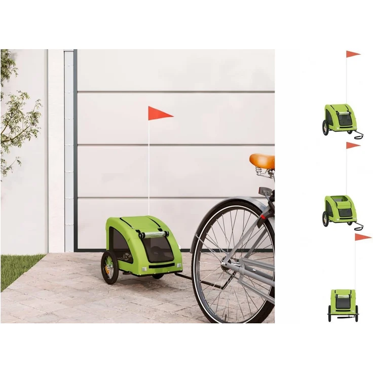 vidaXL Hunde-Transportbox Fahrradanhänger für Hunde Grün Oxford-Gewebe und Eisen, Robuster Rahmen und Komfortables Design – Bild 1