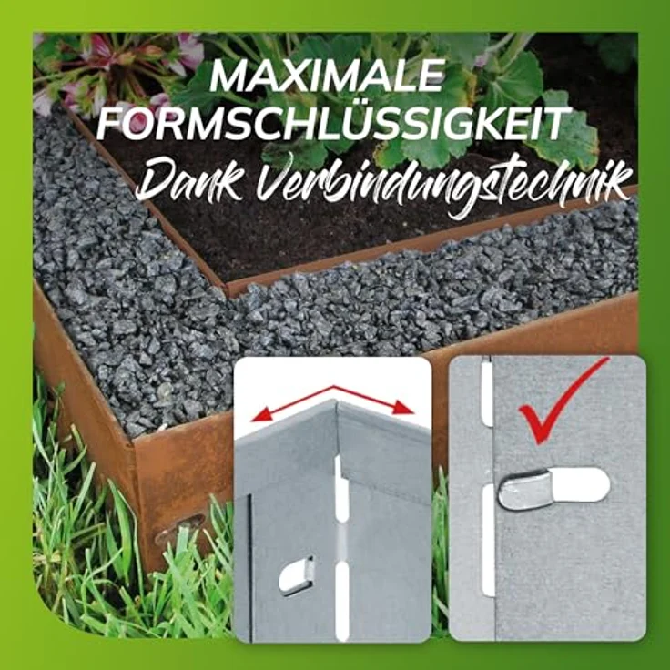 bellissa Rasenkante Metall Corten-Stahl 118x20cm, wetterfest, 5,75m Nutzlänge, stabile Beetabgrenzung mit patentierter Verbindungstechnik – Bild 5