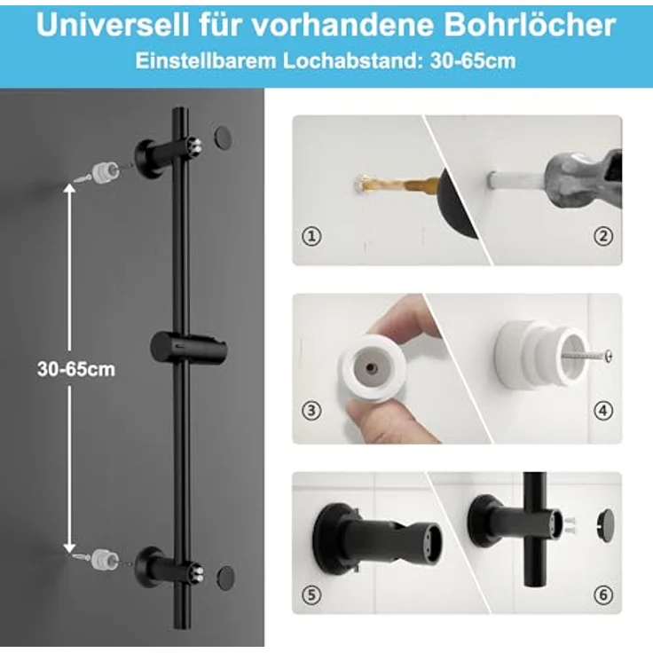 Görbach Duschset Edelstahl Duschstange mit Handbrause, 3 Strahlarten, schwarz, höhenverstellbar, einfache Installation – Bild 5