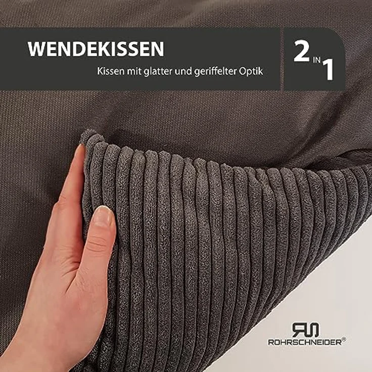 Rohrschneider Hundesofa | Hundebett Cord für mittelgroße und Grosse Hunde, hoher Rand, waschbarer Bezug, Cord aus 100% Polyester | grau | B 90 x T 57 x H 26 cm | inkl. 2X Dekokissen – Bild 5