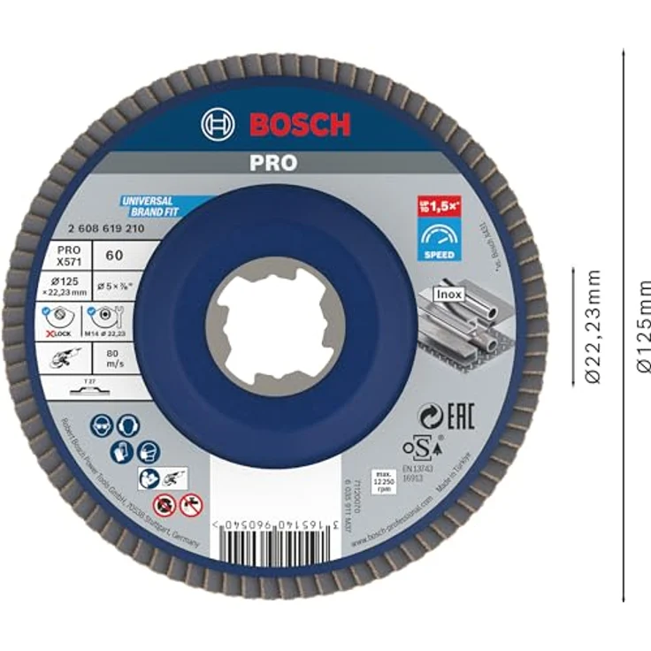 Bosch Professional gerade Fächerschleifscheibe Best (für Metall, X-LOCK, X571, Ø125 mm, Körnung K60, BohrungsØ 22,23mm) - Preisvergleich – Bild 2
