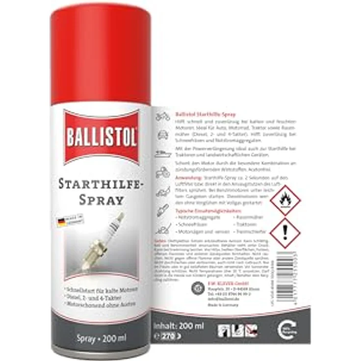 Ballistol Starthilfe-Spray 200 ml, motorschonend für Diesel- und Motorradmotoren, ideal für kalte und feuchte Bedingungen – Bild 3