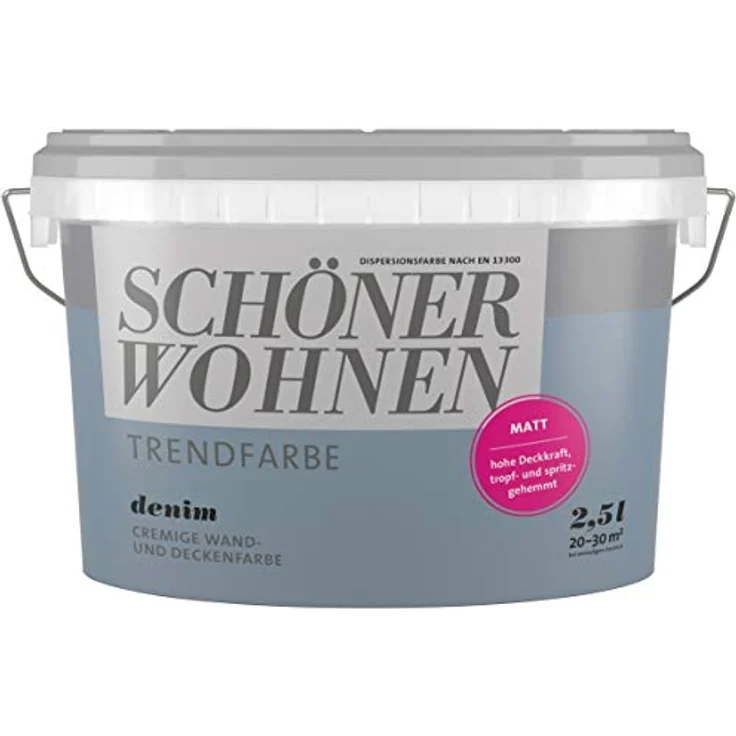 SCHÖNER WOHNEN FARBE Wandfarbe SW Trend, 2,5L Denim 5565, matt, lösemittel- und weichmacherfrei, scheuerbeständig, wasserdampfdurchlässig – Bild 2