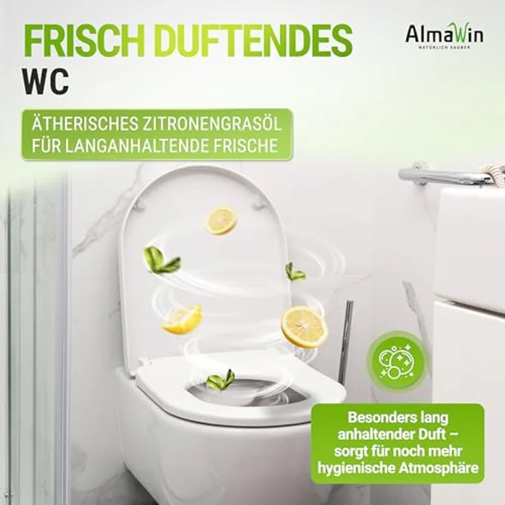 AlmaWin WC Reiniger zitronig, 750 ml, kraftvoll gegen Kalk und Urinstein, umweltfreundlich und hautverträglich, frischer Zitronenduft – Bild 5