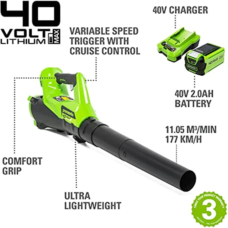 Greenworks 40V Akku-Axial-Laubbläser inklusive 2Ah Akku mit Ladegerät - 2400807UA – Bild 3