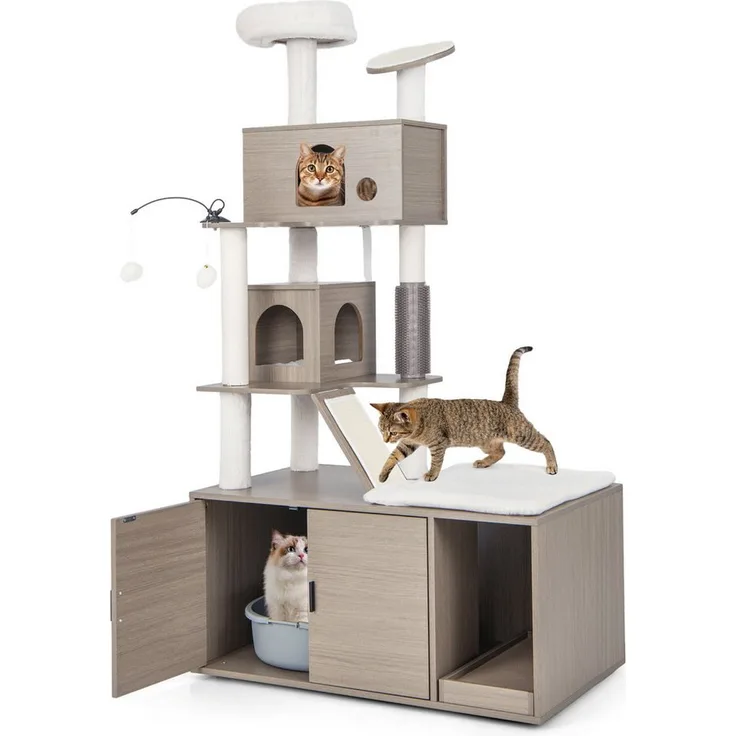 KOMFOTTEU Kratzbaum, All-in-One Katzenbaum mit 2 Kondominien, grau
