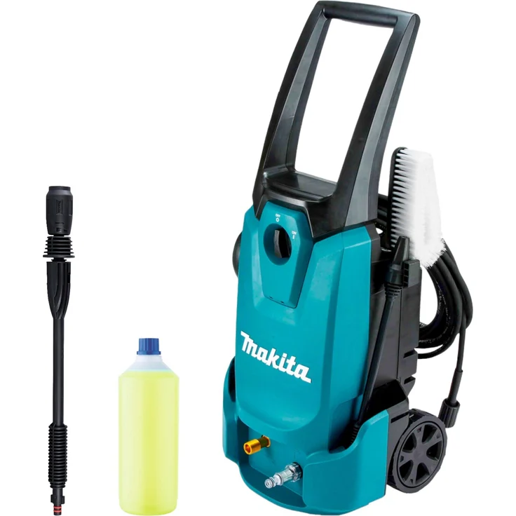 Makita HW 1200 Hochdruckreiniger 1800 Watt 120 bar 420 l/h + Sprühlanze + Universalreiniger, semiprofessionelles Reinigungsgerät