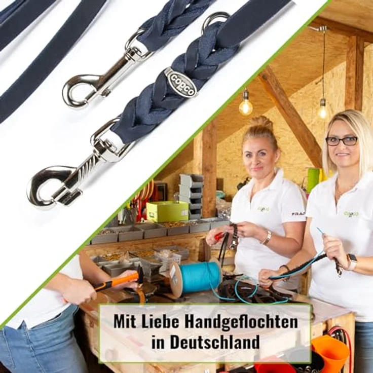 CopcoPet Hundeleine aus Fettleder 2m x 8mm, 3-fach verstellbar, geflochten, blau, mit Chrombeschlägen, grifffest und robust, ideal für kleine Hunde, Umhängeleine für Spaziergang und Training – Bild 3