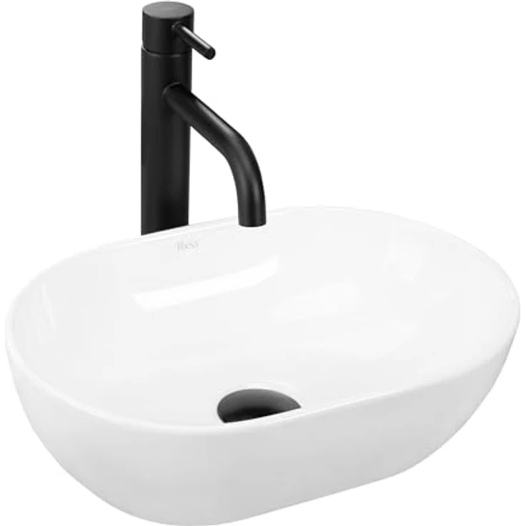 Rea AMELIA MINI Aufsatzwaschbecken, freistehend, Keramik Waschschale, 26 x 38 x 12 cm, Weiß – Bild 1