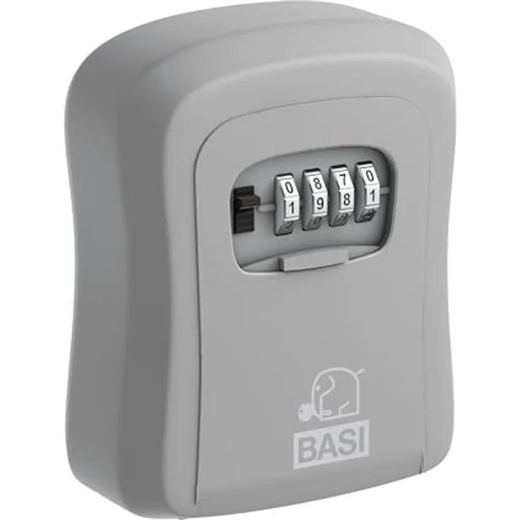 BASI Schlüsselsafe aus Aluminium | 4-stellige einstellbare Zahlenkombination | Wetterfest | Schlüsseltresor | Schlüsselbox mit Zahlencode | Grau