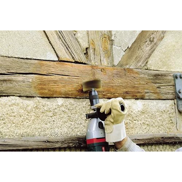 wolfcraft Holz-Struktur-Bürste 2265000, Spezialwerkzeug zum Strukturieren von Holzflächen, Ø 80 x 35 mm, Rundschaft 8 mm, 4500 RPM – Bild 4