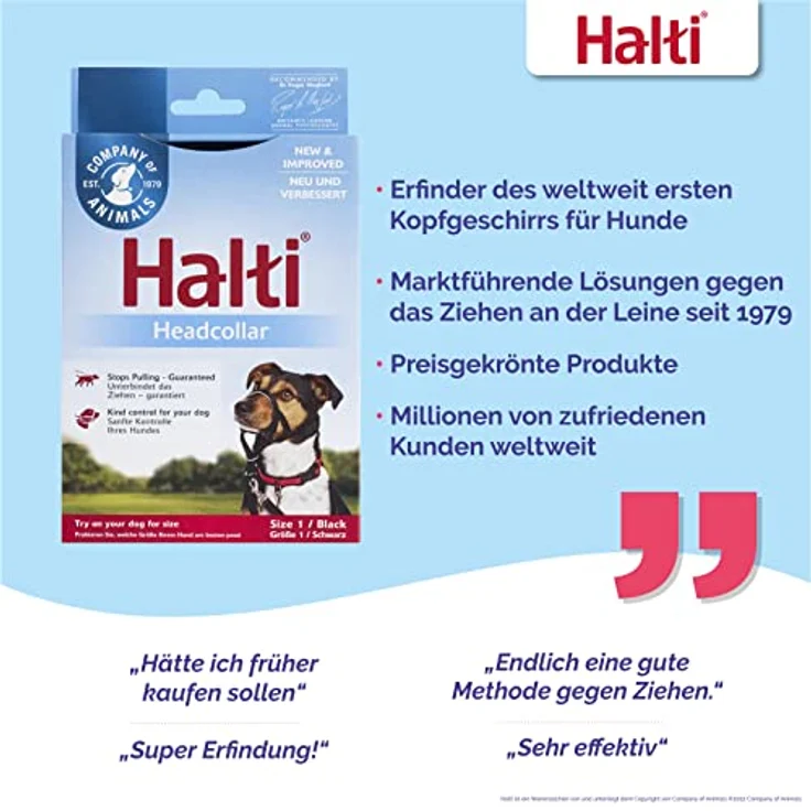 HALTI Kopfgeschirr, Größe 1, Schwarz - Verhindert, dass Ihr Hund an der Leine zieht, Einfache Anpassung, Leicht, mit gepolstertem Nasenriemen, Anti-Zug-Halsband für kleine Hunde – Bild 4