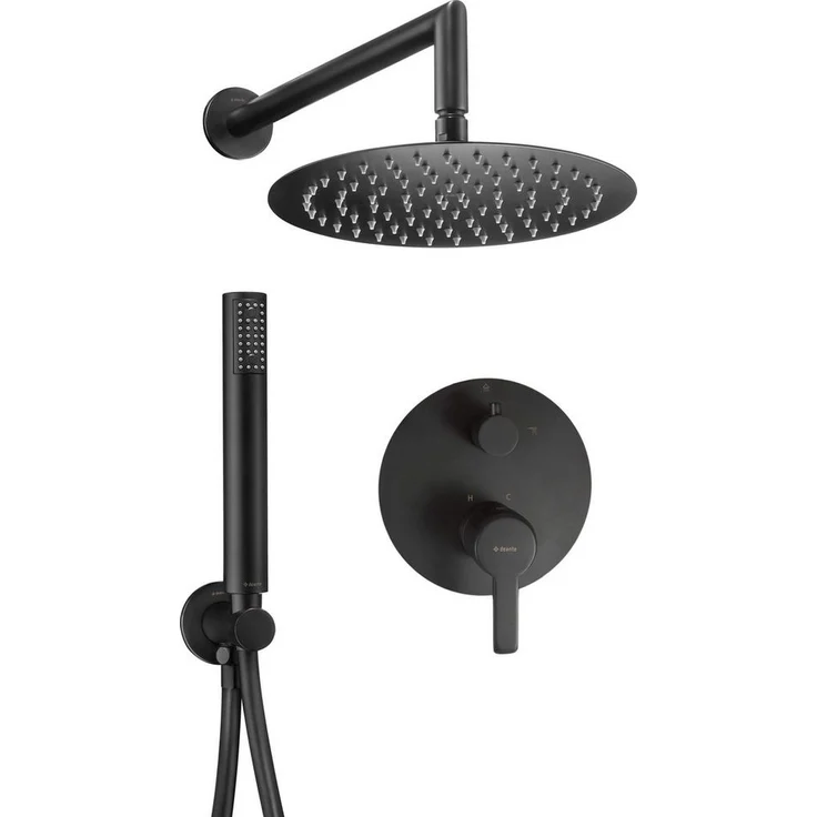 TRIZERATOP Unterputzarmatur Unterputz-Duschset Einhebel-Mischer, Schwarz, langlebige Nero-Beschichtung, Handbrause mit Anti-Kalk-System, rund, Regenstrahl