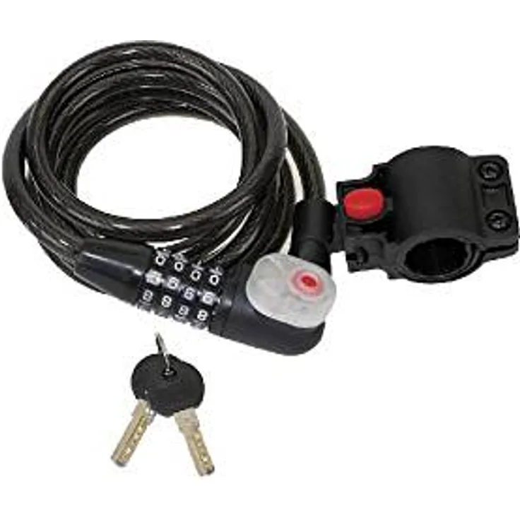 Spiralkabelschloss LED Länge 1800mm, Ø 10mm, mit Clip-On-Halter