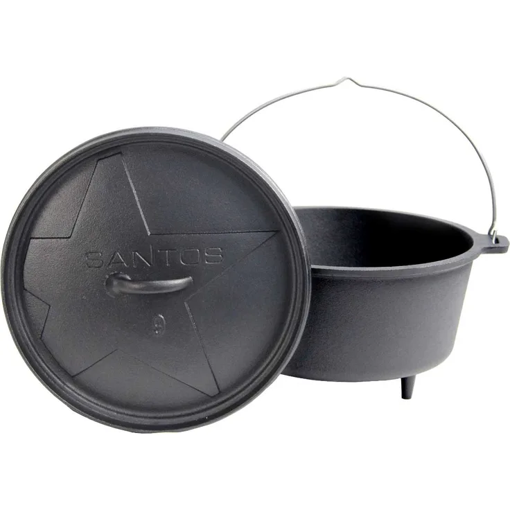 SANTOS Dutch Oven Feuertopf Schmortopf Camp Oven ca. 8 Liter / 9 Qt mit Füßen