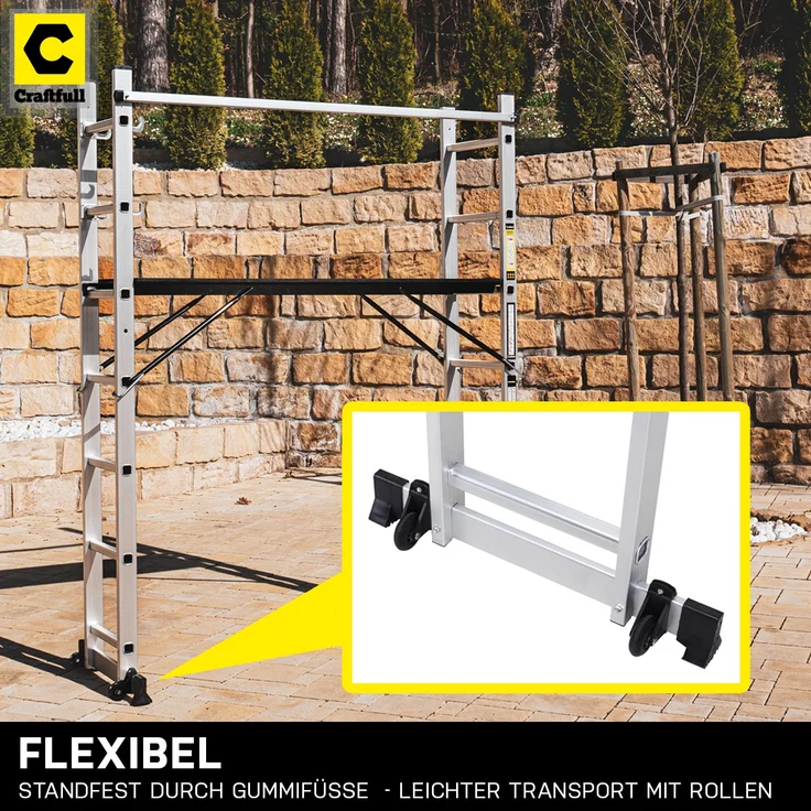 Craftfull Leitergerüst CF-103A Mehrzweckleiter Alu Leiter Gerüst Arbeitsbühne (1.95 Meter 7 Sprossen) - Preisvergleich – Bild 5