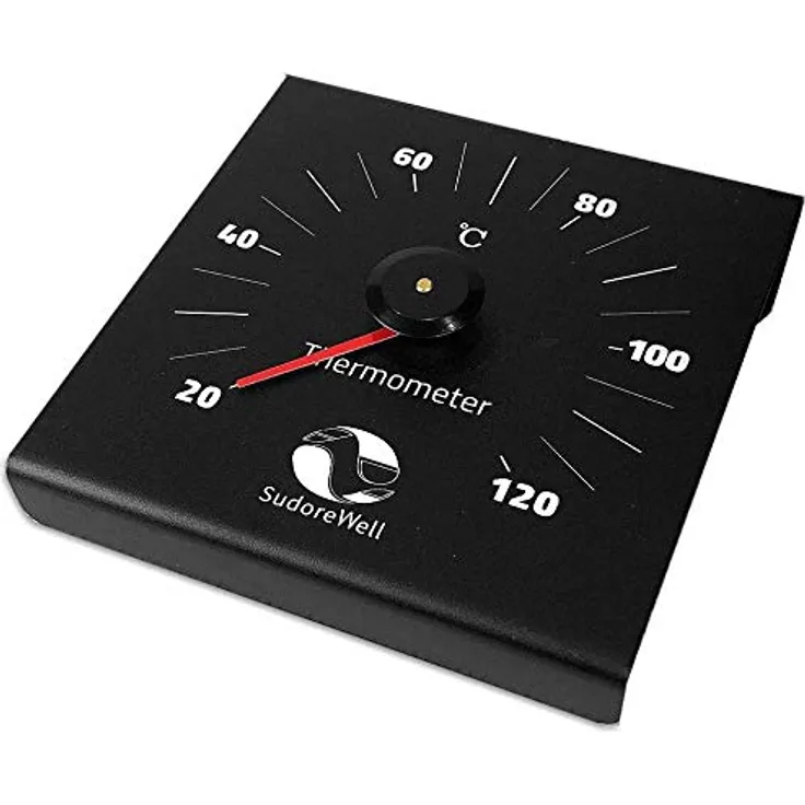Sauna Thermometer aus schwarzem Aluminium 120 x 120mm mit rotem Zeiger