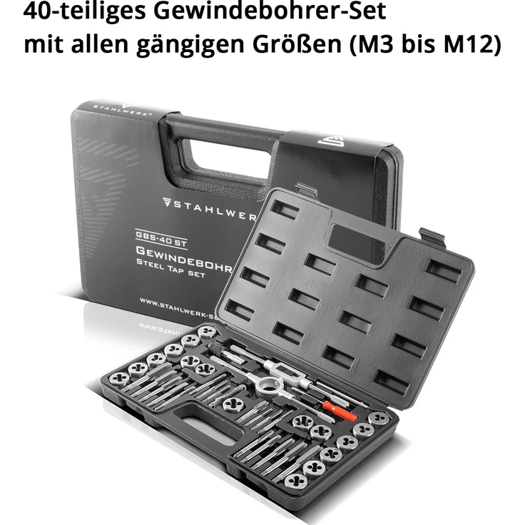 STAHLWERK 40-teiliges Gewindebohrer Set GBS-40 ST, Gewindeschneider, Schneidplatten, Windeisen, zum Schneiden von Innen- und Außengewinden – Bild 10
