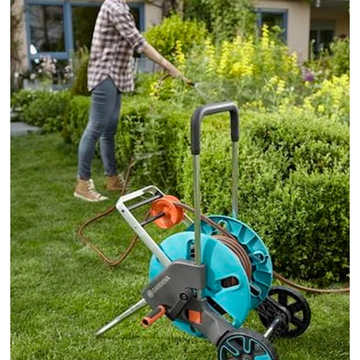 GARDENA Schlauchwagen CleverRoll M Easy: Schlauchwagen mit bis zu 60 m Kapazität, besonders standfest, mit komfortabler Schlauchführung in robustem Metallrahmen, Nachtropfstopp, werkzeuglose Montage (18515-20) – Bild 12