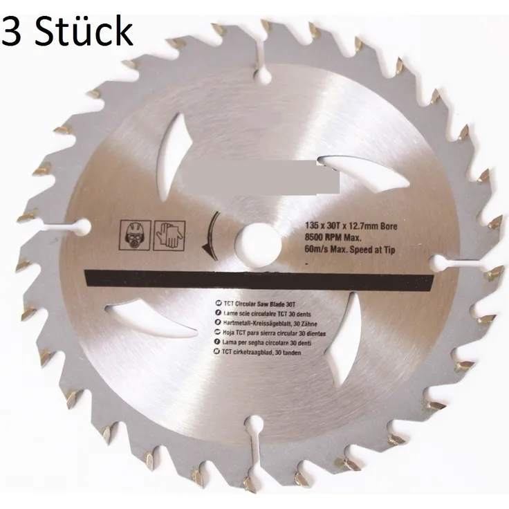 3 HM-Kreissägebla?tt 135 x 12,7 mm = 30 Zähne Hartmetall 140 Sägeblatt Kreissäge