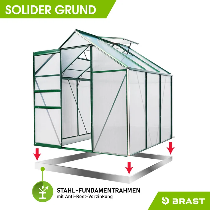 BRAST Gewächshaus Aluminium 190x190x195cm Grün mit Fundament rostfrei TÜV geprüft Alu Treibhaus Glashaus Tomatenhaus – Bild 7