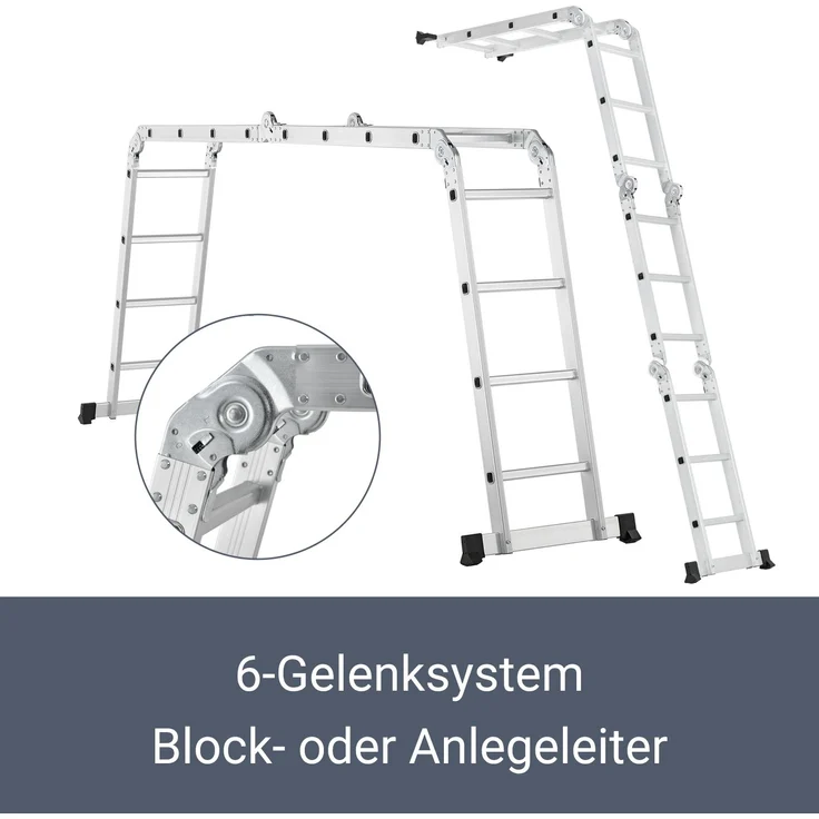 Juskys Aluminium Multifunktionsleiter 4x4 Stufen - 4,7 m Länge klappbar – Leiter 4-teilig bis 150 kg - Gelenkleiter Klappleiter Stehleiter Aluleiter – Bild 3