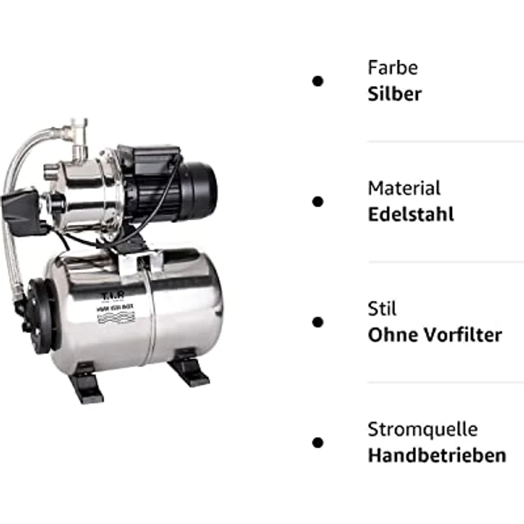 T.I.P. 31140 HWW 4500 INOX Hauswasserwerk Hauswasserpumpe 4.350 l/h Ansaughöhe 9 m Förderhöhe 50 m Förderdruck 5 bar 24 l Druckkessel – Bild 9