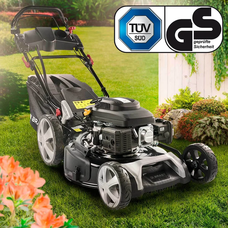 BRAST Rasenmäher Benzin 5,2kW(7PS) mit Antrieb + Elektrostart 53cm Schnittbreite 224ccm TÜV geprüft Stahlgehäuse 60L Fangkorb - Preisvergleich – Bild 2