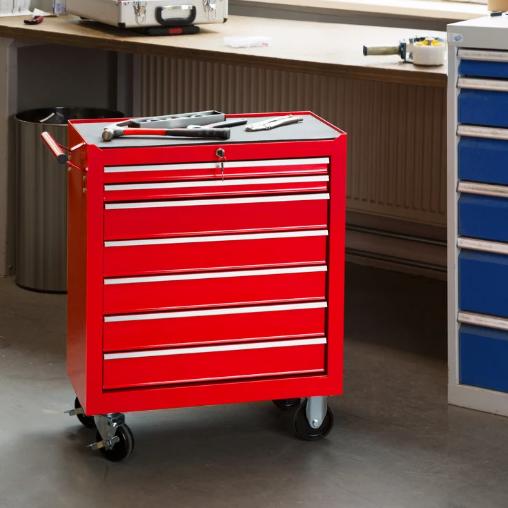 tectake Werkzeugwagen mit 7 Schubladen rot – Bild 2
