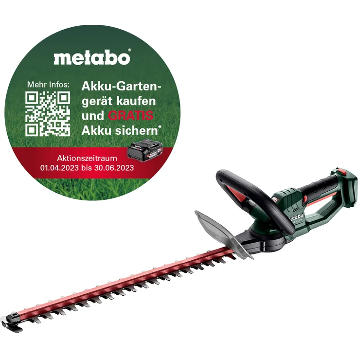 Metabo Akku Heckenschere HS 18 LTX 55 (18 Volt, Li-Ion, Messerlänge: 55 cm, Max. Schnittstärke 19 mm) ohne Akku und Ladegerät, im Karton