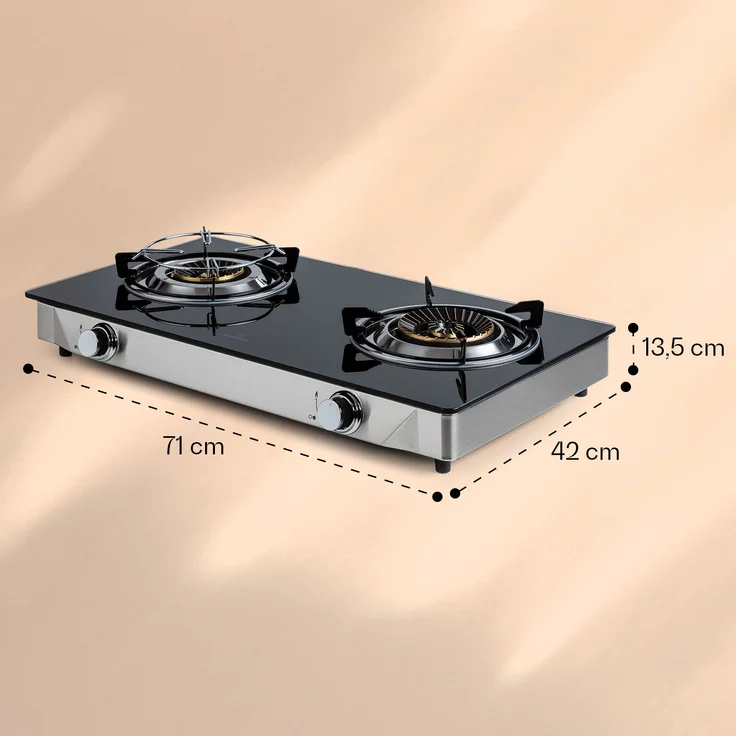 Barzona 2 Campingkocher 2 Brenner 3,4 kW & 4,3 kW Glasplatte & Edelstahlgehäuse Schwarz – Bild 6