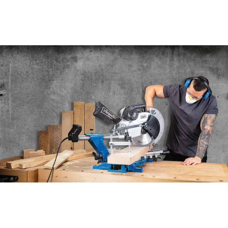 Scheppach HM140L Kapp-Zug-Gehrungssäge mit Laser 2000 W 305 mm 3800 min-1 beidseitig neigbarer Sägekopf mit zweitem Sägeblatt – Bild 5