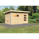 Karibu Saunahaus Skrollan 3 mit moderner Tür naturbelassen