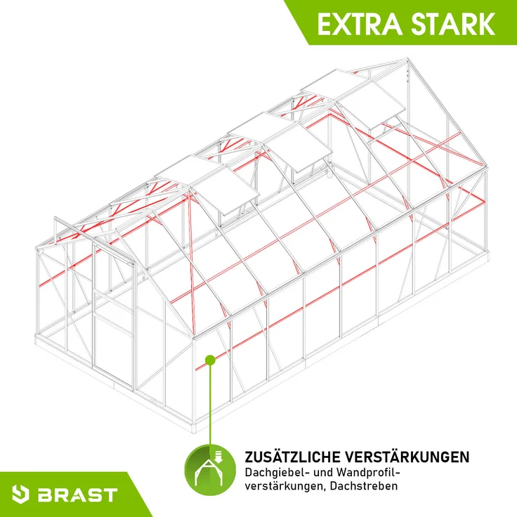 BRAST Gewächshaus Aluminium 490x250x205cm Silber mit Fundament rostfrei TÜV geprüft Alu Treibhaus Glashaus Tomatenhaus – Bild 9