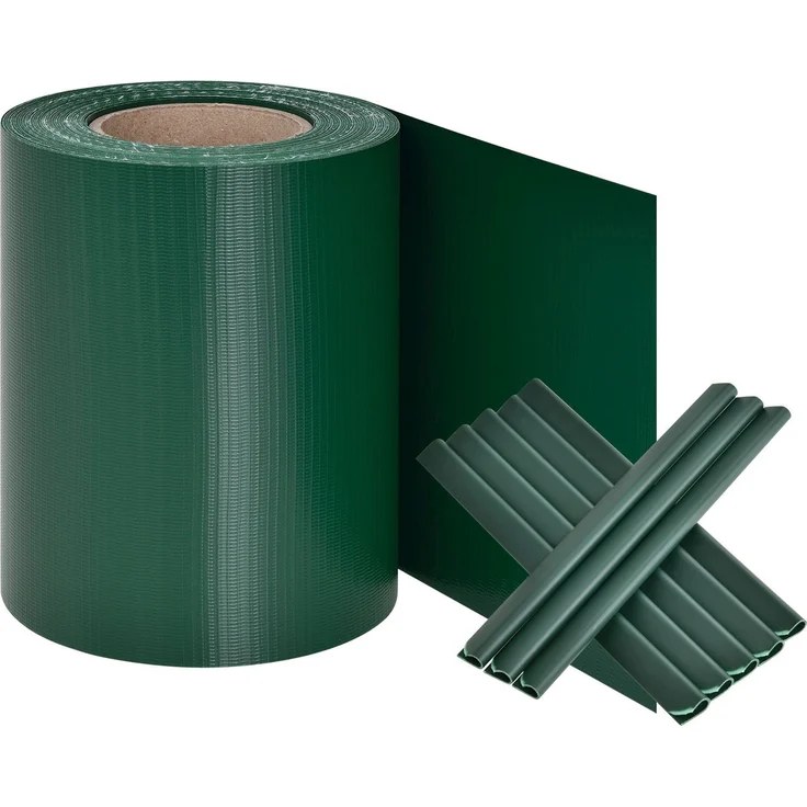 Juskys PVC Sichtschutzstreifen Doppelstabmatten Zaun - 35m x 19 cm - 30 Befestigungsclips - grün - Zaunfolie Sichtschutz Windschutz Garten Gartenzaun – Bild 1