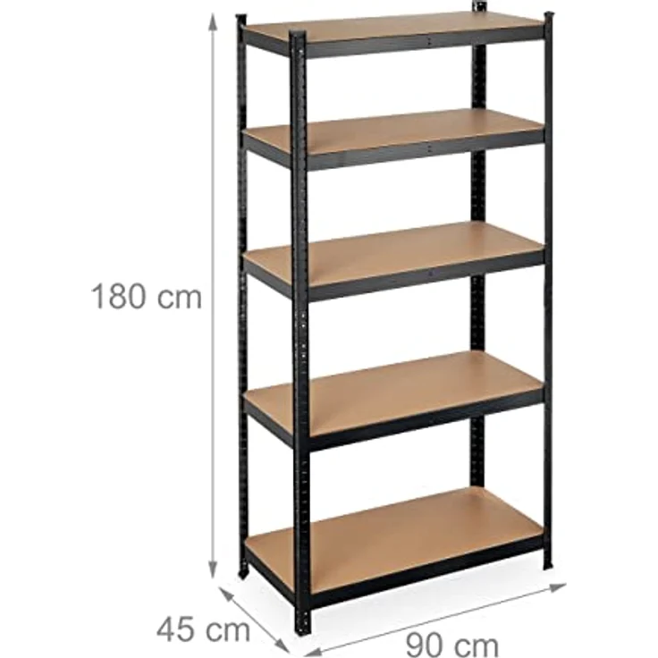 Schwerlastregal, Traglast 875 kg, 5 Ebenen, zum Stecken, Keller, Garage, Stahl, HBT: 180 x 90 x 45 cm, schwarz – Bild 4