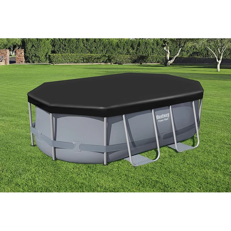 Bestway Flowclear PVC-Abdeckplane 295 x 184 cm, für ovale 305 x 200 cm Power Steel Pools, schwarz – Bild 3