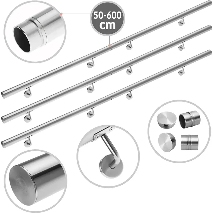 monzana Handlauf 500cm Edelstahl V2A Geländer Treppe Wandhandlauf Brüstung Griff 80-600cm