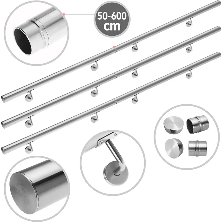 monzana Handlauf 500cm Edelstahl V2A Geländer Treppe Wandhandlauf Brüstung Griff 80-600cm – Bild 1