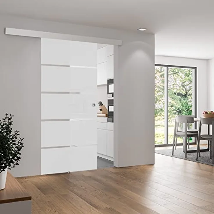 Tür Schiebetür Glas Blockstreifen 755x2035 Zimmertür Glasschiebetür - Griffmuschel