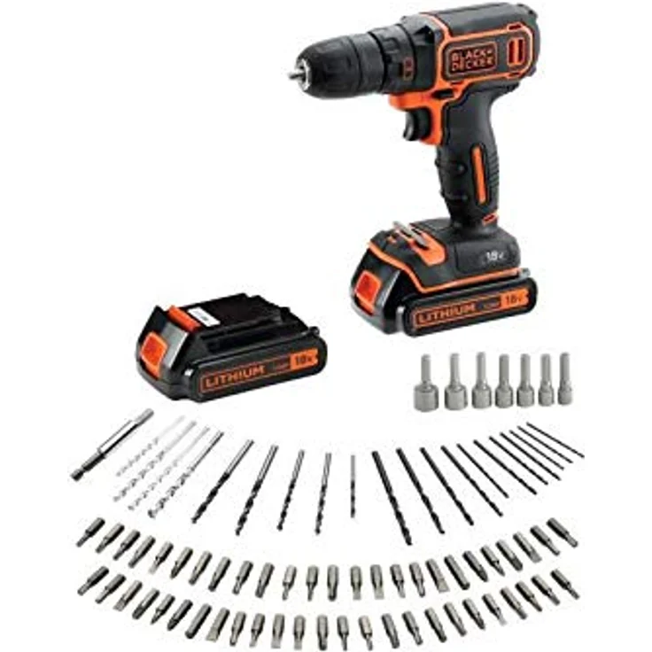 Black+Decker BDCDC18BAFC-QW Bohrschrauber (18V, 2X Li-Ion Schiebe-Akku, Planetengetriebe, LED-Arbeitsleuchte, 1A Ladegerät, 80-TLG. Zubehör im hochwertigen Koffer), 18 V – Bild 2