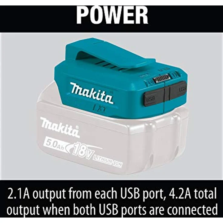 Makita DECADP05 Akku-USB-Adapter, 2 USB-Ausgänge für 14,4 V und 18 V Li-Ion Akkus, ohne Akku, ohne Ladegerät – Bild 8