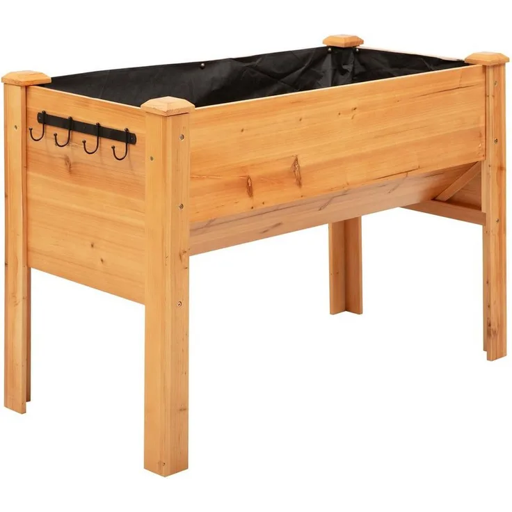 Outsunny Hochbeet mit Abflussloch (KrГ¤uterbeet, 1 St., Pflanzkasten) für Garten, Balkon, Naturholz, massives Tannenholz, trichterförmiges Design, Vliesstoff, 120 x 60 x 81 cm, belastbar bis 300 kg