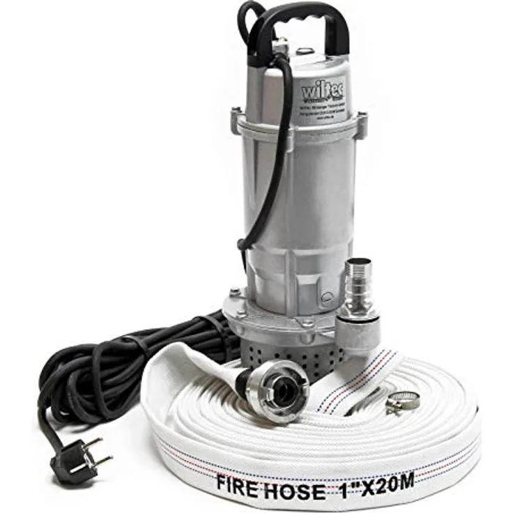 Wiltec Schmutzwasserpumpe 370 W Tauchpumpe mit 1.500 l/h Fördermenge inkl. 20 m Schlauch Pumpe - Effiziente Entwässerung, vielseitige Anwendung, robustes Design, einfache Handhabung, praktische Lösung