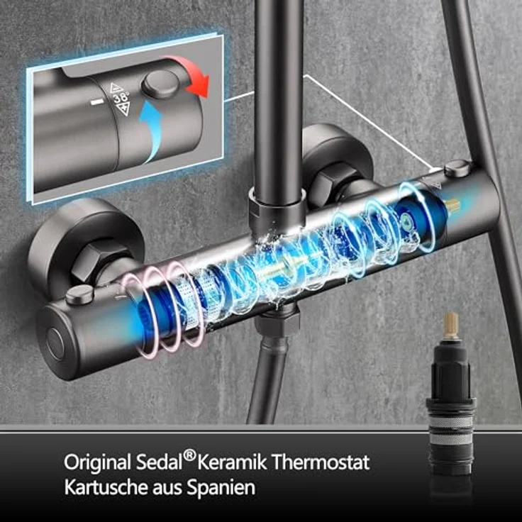 Görbach Thermostat Duschsystem Komplettset mit 25 cm Edelstahl Duscharmatur, intelligente Temperaturkontrolle und höhenverstellbare Duschsäule – Bild 4
