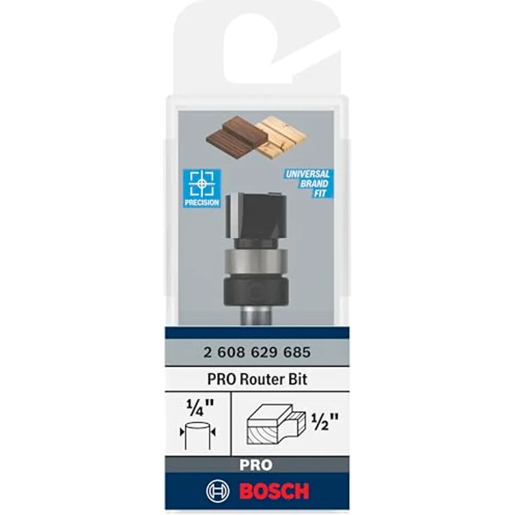 Bosch PRO Bündigfräser mit obenliegendem Führungskugellager, Ø 1/2" x L 3/8", Schaft 1/4", für präzises Kantenbesäumen in Holz – Bild 2