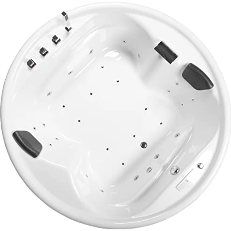Basera® Whirlpool-Badewanne PREMIUM Indoor Podest-Whirlpool Badewanne XXL Gomera Rund 182 x 182 cm, weiß, mit 28 Massagedüsen, Heizung, Ozongenerator, Bodenansaugung – Bild 2